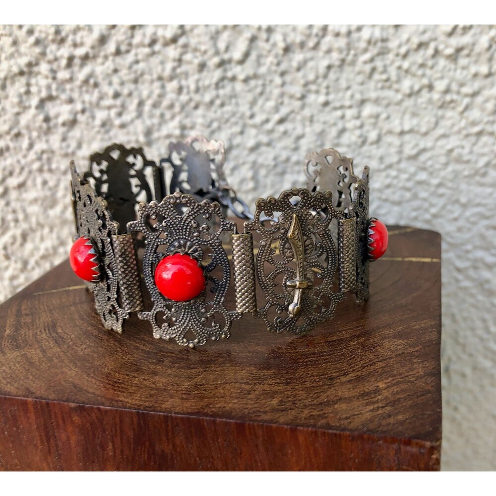 Vintage Filigree Moroccan Bracelet w/ Sword, Elephant